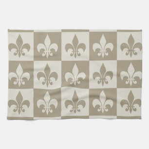Beige Fleur de lis Kitchen Towel