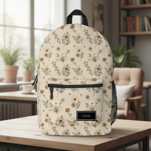 Beige Floral Backpack for Her, Customizable