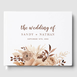 Beige Floral Boho Leaf Mariage livre d'hôtes