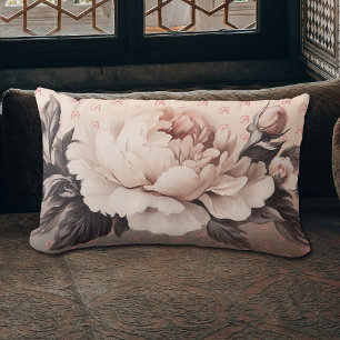 Beige Floral Boho Monogram Lumbar Throw Pillow