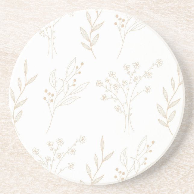 Beige Floral Boho Wedding Coaster (Front)