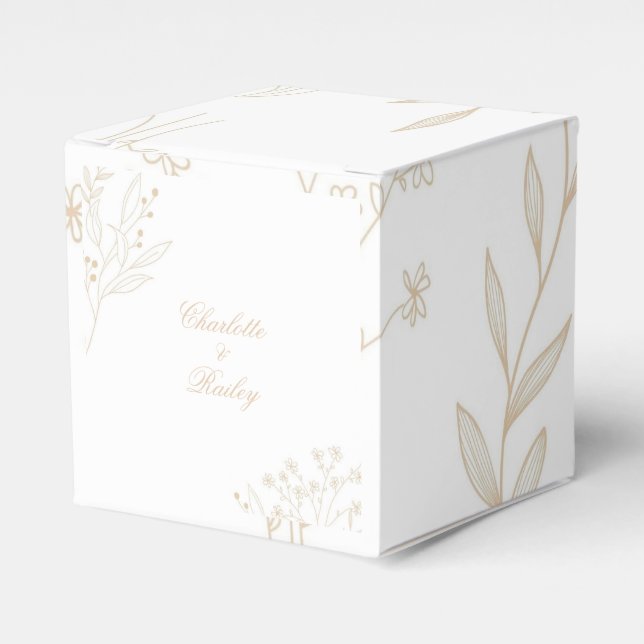 Beige Floral Boho Wedding Favor Box (Front Side)