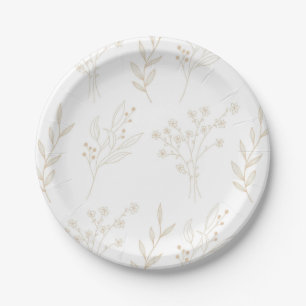 Beige Floral Boho Wedding Paper Plate