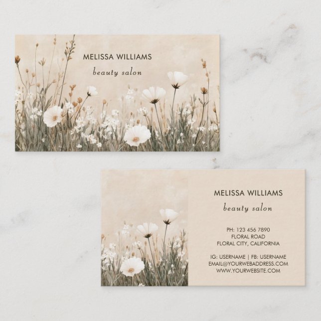 Beige Floral Business Card (Front/Back)