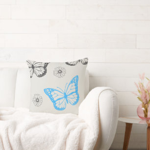 Beige Floral Butterfly Pattern Bookmark Throw Pillow
