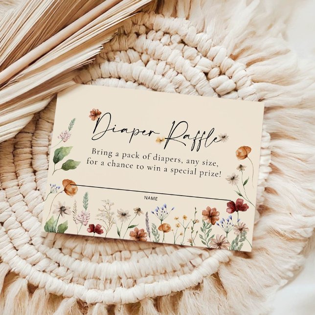 Beige Floral Diaper Raffle Baby Shower Card (Creator Uploaded)