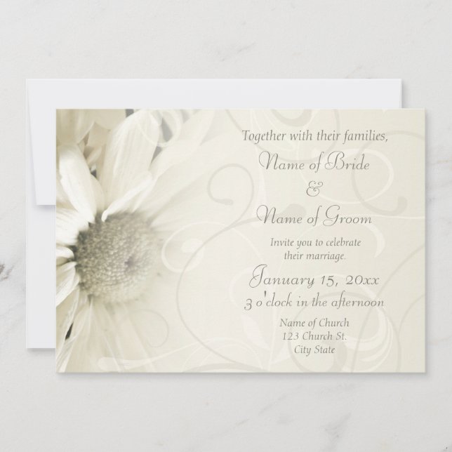 Beige Floral Elegant Wedding Invitation Cards (Front)