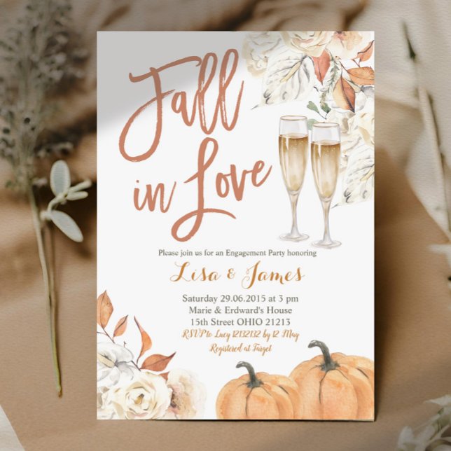 Beige Floral Fall In Love Autumn Engagement Party Invitation (Creator Uploaded)