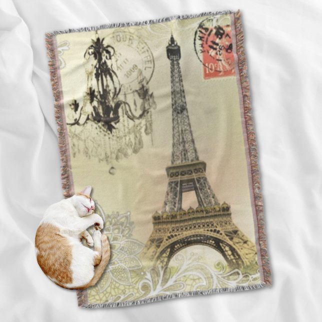 beige floral lace chandelier paris eiffel tower throw blanket (beige floral lace chandelier paris eiffel tower throw blanket)