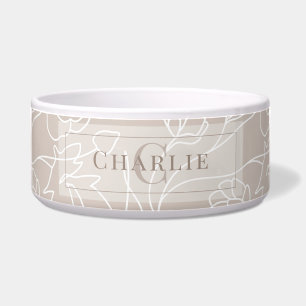 Beige Floral Line Art, Personalized Dog Cat Pet