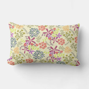 Beige Floral Lumbar Pillow