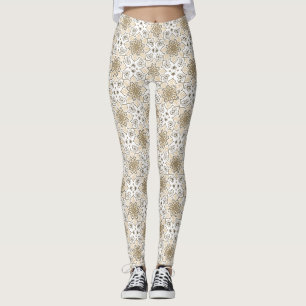 Beige Floral Mandala Circle Batik Pattern  Leggings