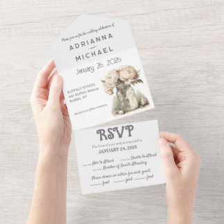 Beige Floral Mason All in One Wedding Invitation