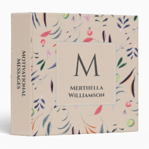 Beige Floral MONOGRAM Custom Personalized Binder