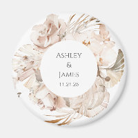 Beige floral personalized garden wedding magnet