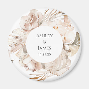 Beige floral personalized garden wedding magnet
