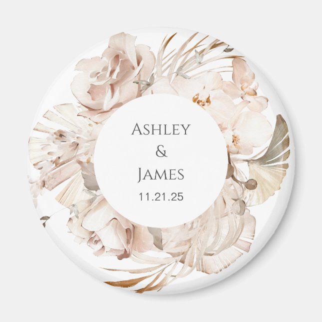 Beige floral personalized garden wedding magnet (Front)