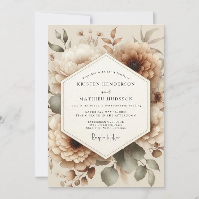 Beige Floral Romantic Wedding Invitation (Front)