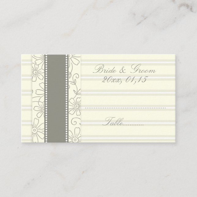 Beige Floral Wedding Table Place Setting Cards (Front)