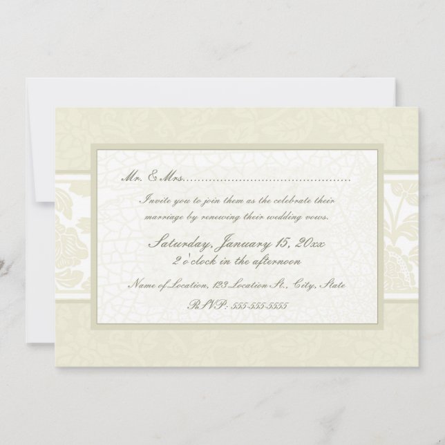 Beige Floral Wedding Vow Renewal Invitations (Front)