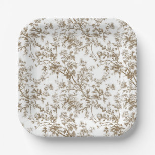 Beige Flowering Branches Garden Party Paper Plates