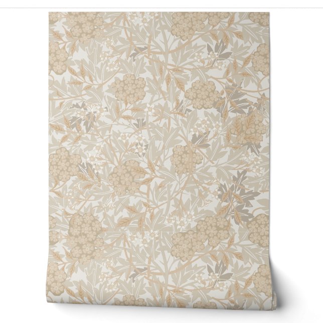 Beige flowers and berries in William Morris style Wallpaper (Unrolling)