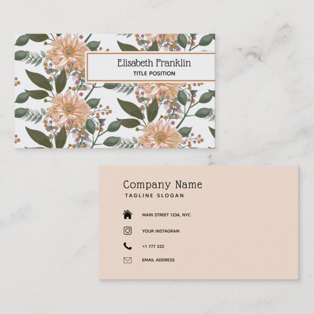 Beige Flowers Pattern  Business Card (Front/Back)