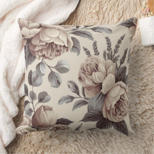 Beige Flowers Throw Pillow