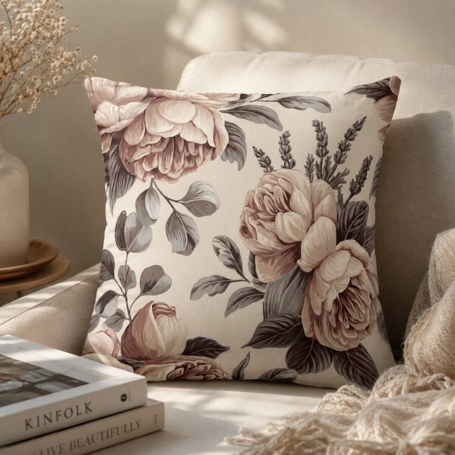 Beige Flowers Throw Pillow (Creator Uploaded)