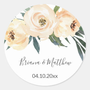 Beige Flowers Wedding Favours Classic Round Sticker