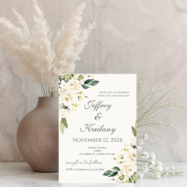 Beige Flowers Wedding Invitation (Creator Uploaded)