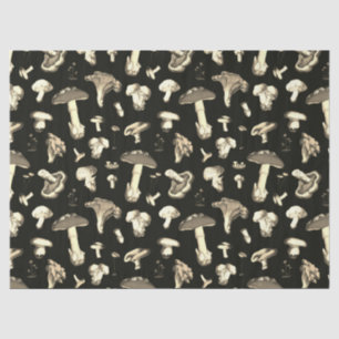Beige Forest Mushroom Pattern on Dark Brown Tissue Paper