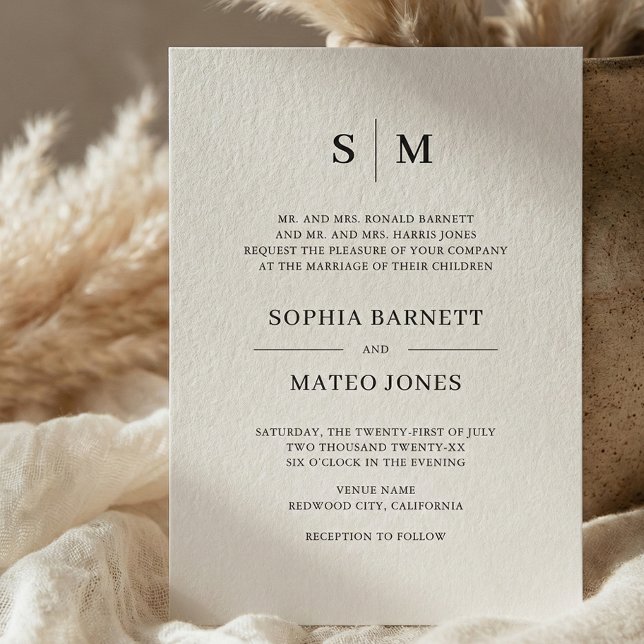 Beige Formal Classic Monogram Wedding Invitation (Creator Uploaded)