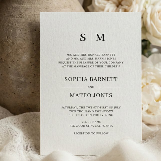 Beige Formal Traditional Monogram Wedding Invitation (Creator Uploaded)