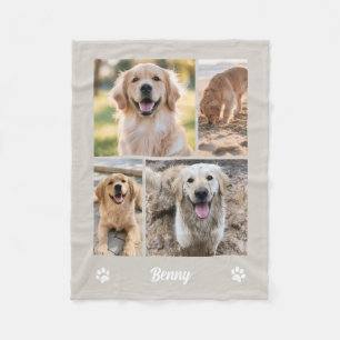 Beige Four Photo Dog Collage Keepsake Fleece Blanket