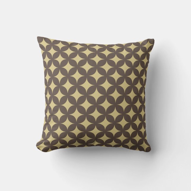 Beige Four-Pointed Star Pattern on Brown Throw Pillow (Front)