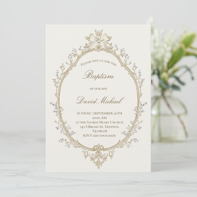  beige frame Baptism Invitation (Standing Front)