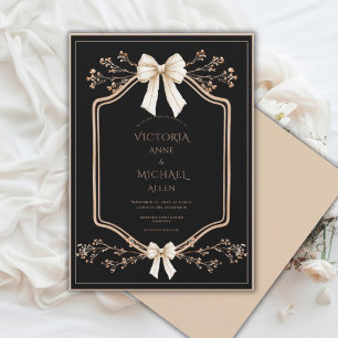 Beige Frame Floral Elegant Black Wedding  Invitation