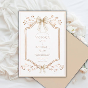Beige Frame Floral Elegant Wedding Invitation
