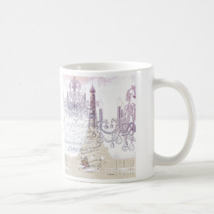 beige french scripts chandelier paris eiffel tower coffee mug