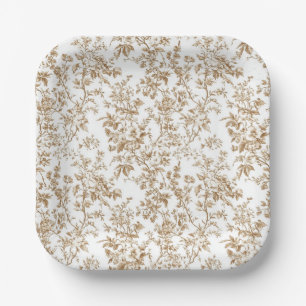 Beige Garden Flowers Garden Party Paper Plates