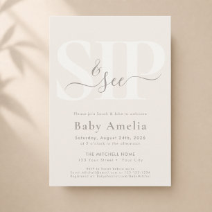 Beige Gender Neutral Modern Minimalist Sip And See Invitation