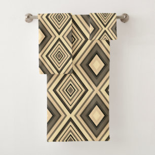 Beige , geometric pattern bath towel set