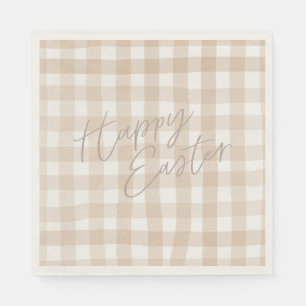 Beige gingham check pattern happy easter napkin