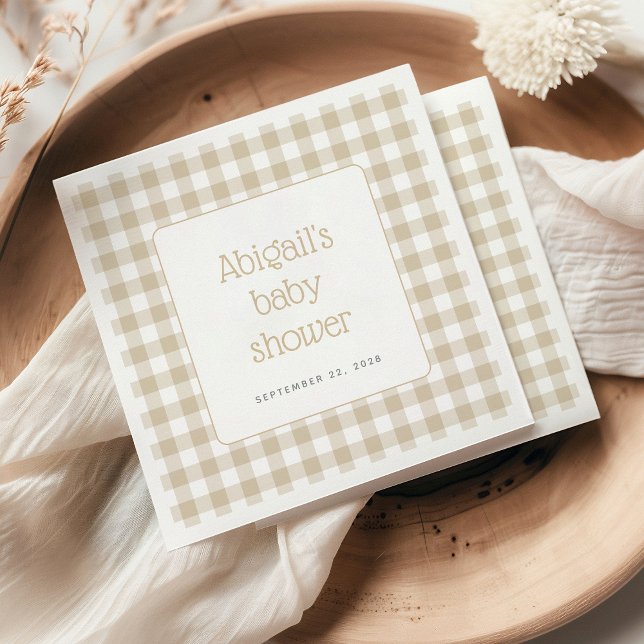 Beige Gingham Check Rustic Baby Shower Napkin (Creator Uploaded)