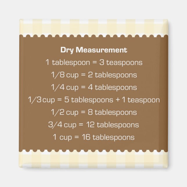 Beige gingham dry measure chart kitchen helper magnet (Front)