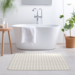 Beige Gingham   Farmhouse Bathroom Decor Bath Mat
