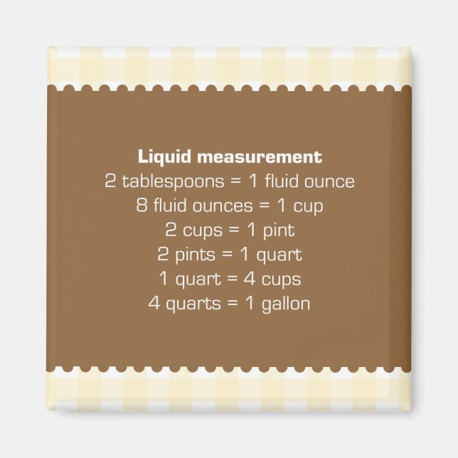 Beige gingham liquid measure chart kitchen helper magnet (Front)