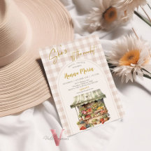 Beige Gingham Off The Market Bridal Shower Invite