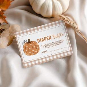 Beige Gingham Pumpkin Diaper Raffle Tickets Enclosure Card